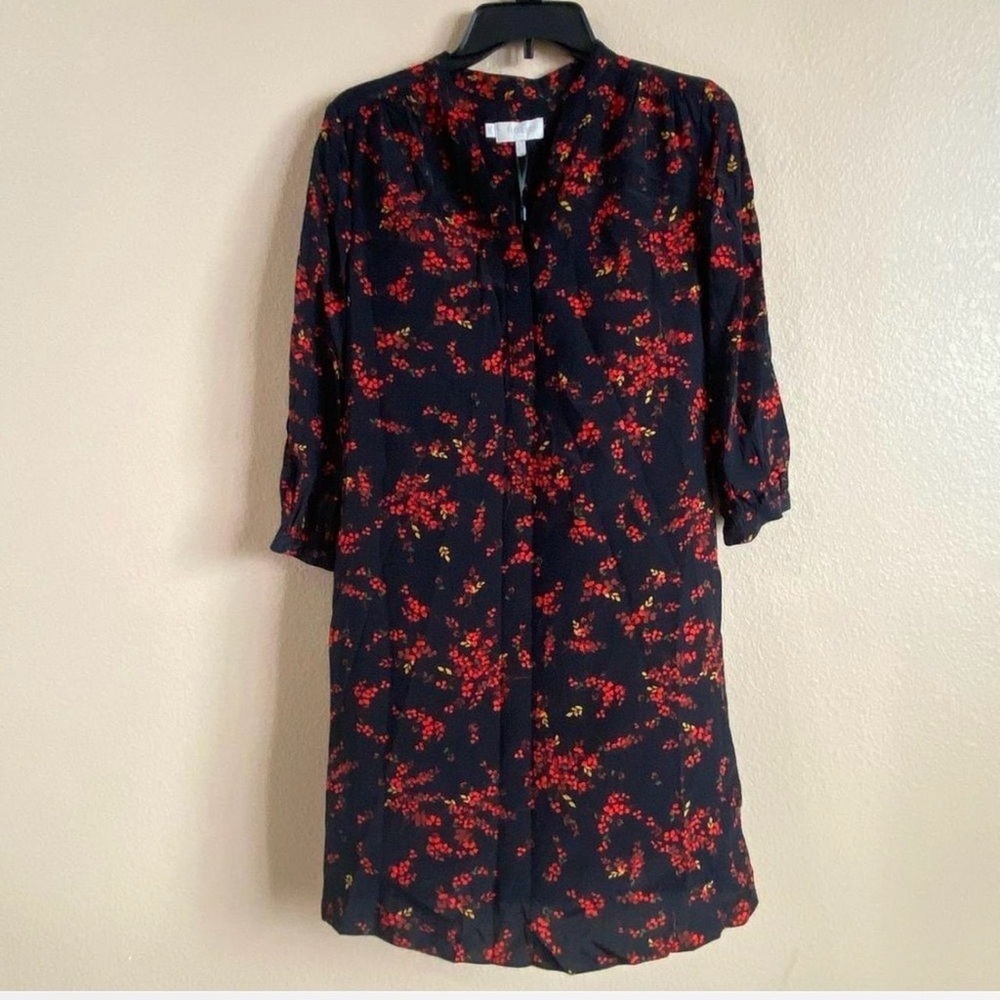 Hobbs London Floral Shift Dress Size 6 Black Red | Elegant 3/4 Sleeve - Picture 6 of 7